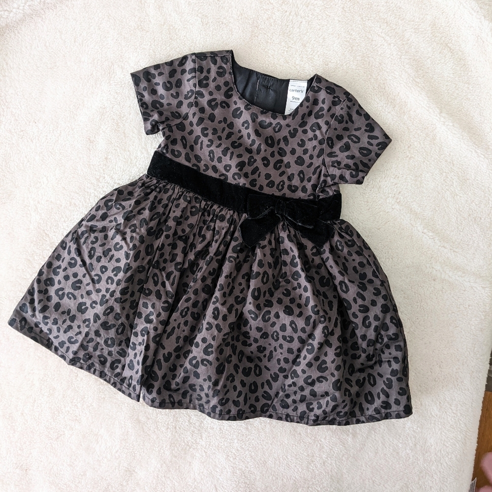 Carter's Toddler Black Cheetah print party dress w/ black bloomers. Size 9M